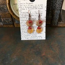 Load image into Gallery viewer, Czech Glass, Boho, Hand Crafted, Fun N Funky, Beaded Earrings in  Czech Glass and Amber Colored Beads with Burnt Orange Glass Flowers.
