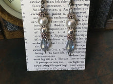 Load image into Gallery viewer, Bling, Sliver/Cream, Pearl and Slate Czech Glass, Dangle Earrings for Bride or Formal Occassion
