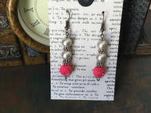 Load image into Gallery viewer, Fun N Funky Pearl and Fuschia Colored Lucite Beaded Dangle Earring
