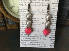 Load image into Gallery viewer, Fun N Funky Pearl and Fuschia Colored Lucite Beaded Dangle Earring
