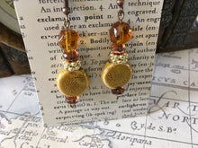 Load image into Gallery viewer, Hand Crafted, Fun N Funky, Dangle Earrings in Squash Colored Ceramic Beads and Amber Colored Stones
