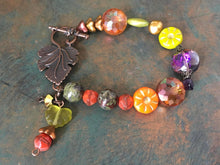 Load image into Gallery viewer, Fun N Funky, Handcrafted Bracelet with Mixed Beads of Czech Glass, Freshwater Pearls, Ceramic and Frosted Leaves
