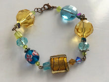 Load image into Gallery viewer, Handcrafted Gold Foil Murano Glass, and Czech Glass Beaded Bracelet with Funky Flair
