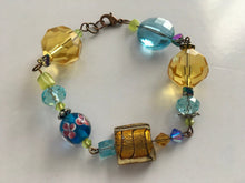 Load image into Gallery viewer, Handcrafted Gold Foil Murano Glass, and Czech Glass Beaded Bracelet with Funky Flair
