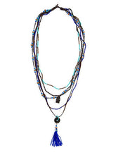 Load image into Gallery viewer, Ethnic, Multi Strand Indigo Blue and Turquoise Coin Tassle Necklace in Turquoise, Indigo and Brown Colorations-OJ-COIN-IND
