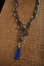 Load image into Gallery viewer, Ethnic, Multi Strand Indigo Blue and Turquoise Coin Tassle Necklace in Turquoise, Indigo and Brown Colorations-OJ-COIN-IND
