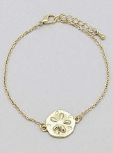 Load image into Gallery viewer, Delicate, Beach Themed Sand Dollar Charm Bracelet in Gold or Silver Tones
