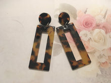 Load image into Gallery viewer, Large, Retro, Dark Tortoise Shell, Geometric, Rectangular, Resin, Drop Earrings
