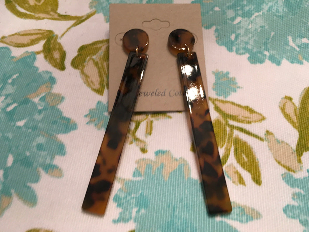 Retro, Tortoise Shell, Geometric, Long, Rectangular, Resin, Drop Earrings