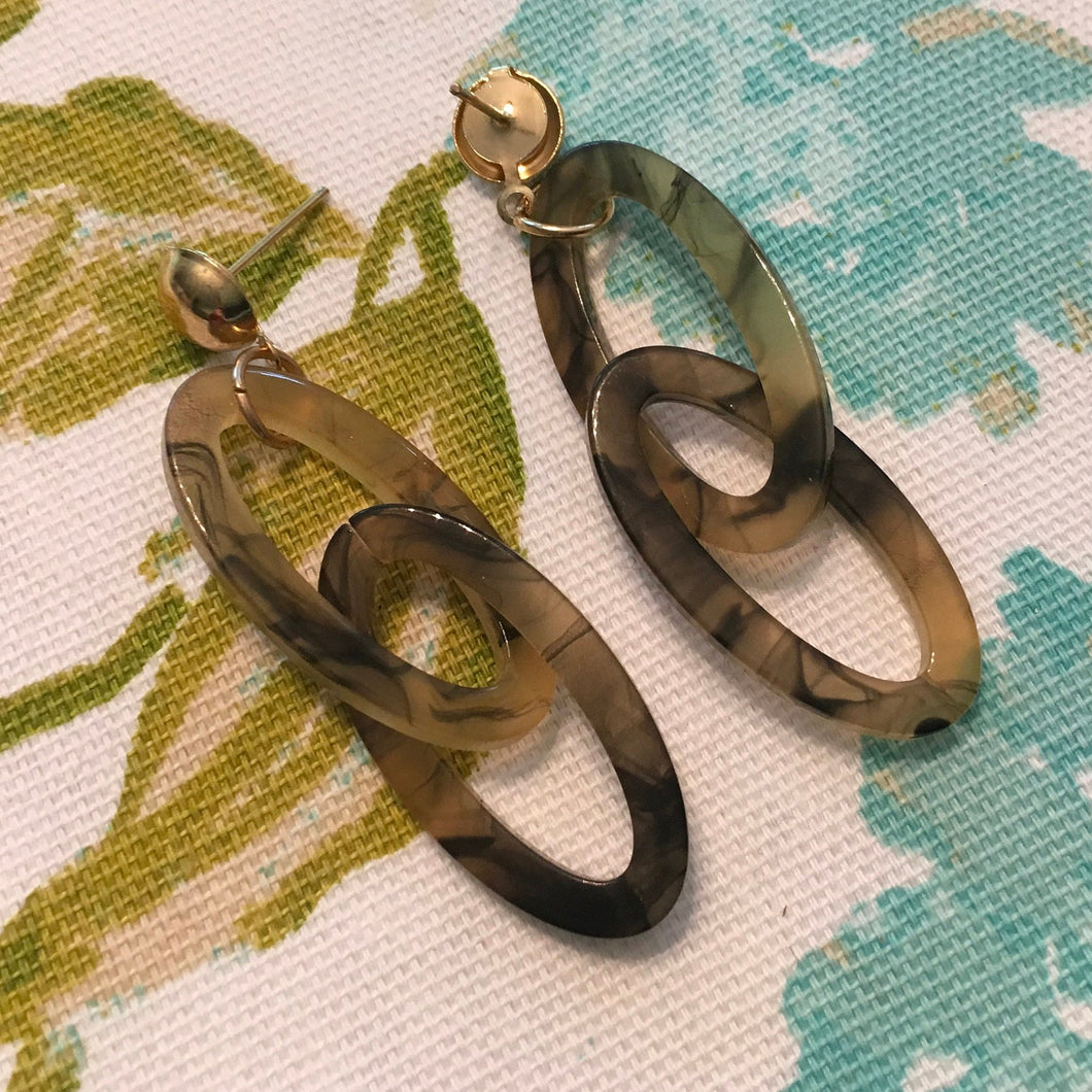 NEW STYLE! Retro, Dark Tortoise Shell, Geometric, Double Oval, Resin, Drop Earrings