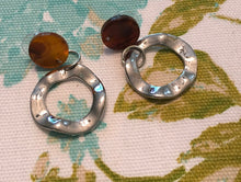 Load image into Gallery viewer, NEW STYLE! Retro, Multi- Design, Geometric, Circular, Tortoise Shell,  Earrings with Silvertone or Goldtone Metal Drop
