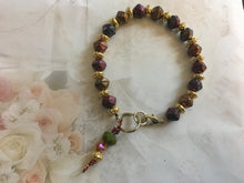 Load image into Gallery viewer, Fun N Funky, Handcrafted Bracelet with Earthtone Ceramic Beads, Swarovski Crystal Drop and Gold Tone Colorations.
