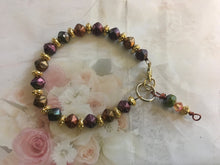 Load image into Gallery viewer, Fun N Funky, Handcrafted Bracelet with Earthtone Ceramic Beads, Swarovski Crystal Drop and Gold Tone Colorations.
