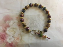 Load image into Gallery viewer, Fun N Funky, Handcrafted Bracelet with Earthtone Ceramic Beads, Swarovski Crystal Drop and Gold Tone Colorations.
