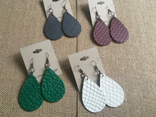 Load image into Gallery viewer, Set of 4 Large, Teardrop, Patterned Faux Leather, Dangle Earrings in Dark Colors-Set # 2

