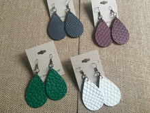 Load image into Gallery viewer, Set of 4 Large, Teardrop, Patterned Faux Leather, Dangle Earrings in Dark Colors-Set # 2
