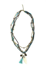 Load image into Gallery viewer, Ethnic, Multi Strand Leather, Buddha and Coin, Turquoise Blue Tassel, and Bone Dangle, Beaded Necklace-OJ-BLU-30
