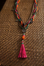 Load image into Gallery viewer, Ethnic, Multi Strand, Pink, Green and Orange Beaded, Coin Necklace, with Pink Tassel-OJ COIN PINK
