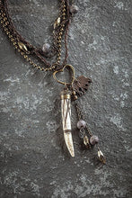 Load image into Gallery viewer, Ethnic, Multi Strand Brown Braided Leather and Chain Necklace with Bone, Copper Elephant and Heart Pendants-OJ-BNE-28
