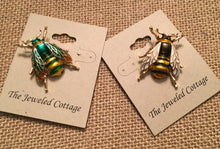 Load image into Gallery viewer, Medium Size Bumble Bee Brooch in 2 Color Ways, Green/Gold or Black/Gold
