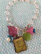 Load image into Gallery viewer, Vintage Style, Clear Glass Crystal Beaded Bracelet with Sweet Thing and Floral Charms.
