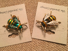 Load image into Gallery viewer, Medium Size Bumble Bee Brooch in 2 Color Ways, Green/Gold or Black/Gold
