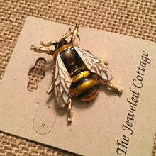 Load image into Gallery viewer, Medium Size Bumble Bee Brooch in 2 Color Ways, Green/Gold or Black/Gold
