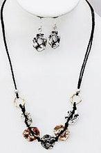 Load image into Gallery viewer, Fun N Funky Necklace and Earring Set, with Tri-Color Colored Metal Discs in Rose Gold/Silver and Brass Colorations
