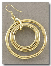 Load image into Gallery viewer, SALE! Hand Crafted, Round, Triple Dangle Earrings In Gold, Pewter or Silver Tone Colorations
