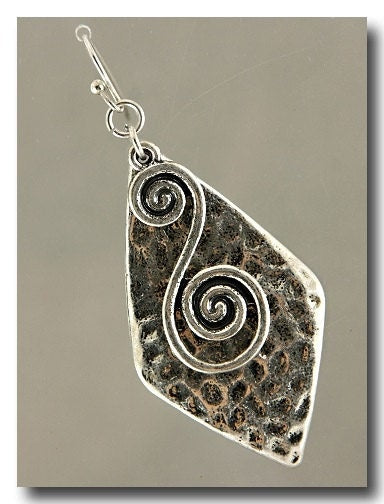 SALE! Hand Crafted, Pewter Tone, Geometric Shaped, Dangle Earrings with Squiggle and  Hammered Metal Design