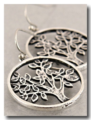 SALE! Hand Crafted, Tree Of Life, Dangle Earrings, In Copper or Pewter Tone Colorations