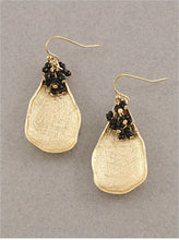 Load image into Gallery viewer, SALE! Hand Crafted, Gold Tone, Pod Shaped, Dangle Earrings with Black Bead Dangles
