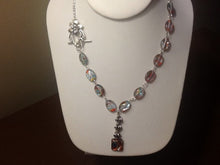 Load image into Gallery viewer, SALE! Handcrafted, Y Necklace with red, blue and multi-color milifiori beads with dangle and silver tone, floral toggle
