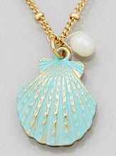 Load image into Gallery viewer, Hand Crafted, Patina and Gold-Tone Conch Shell, and Freshwater Pearl Dangle, Necklace
